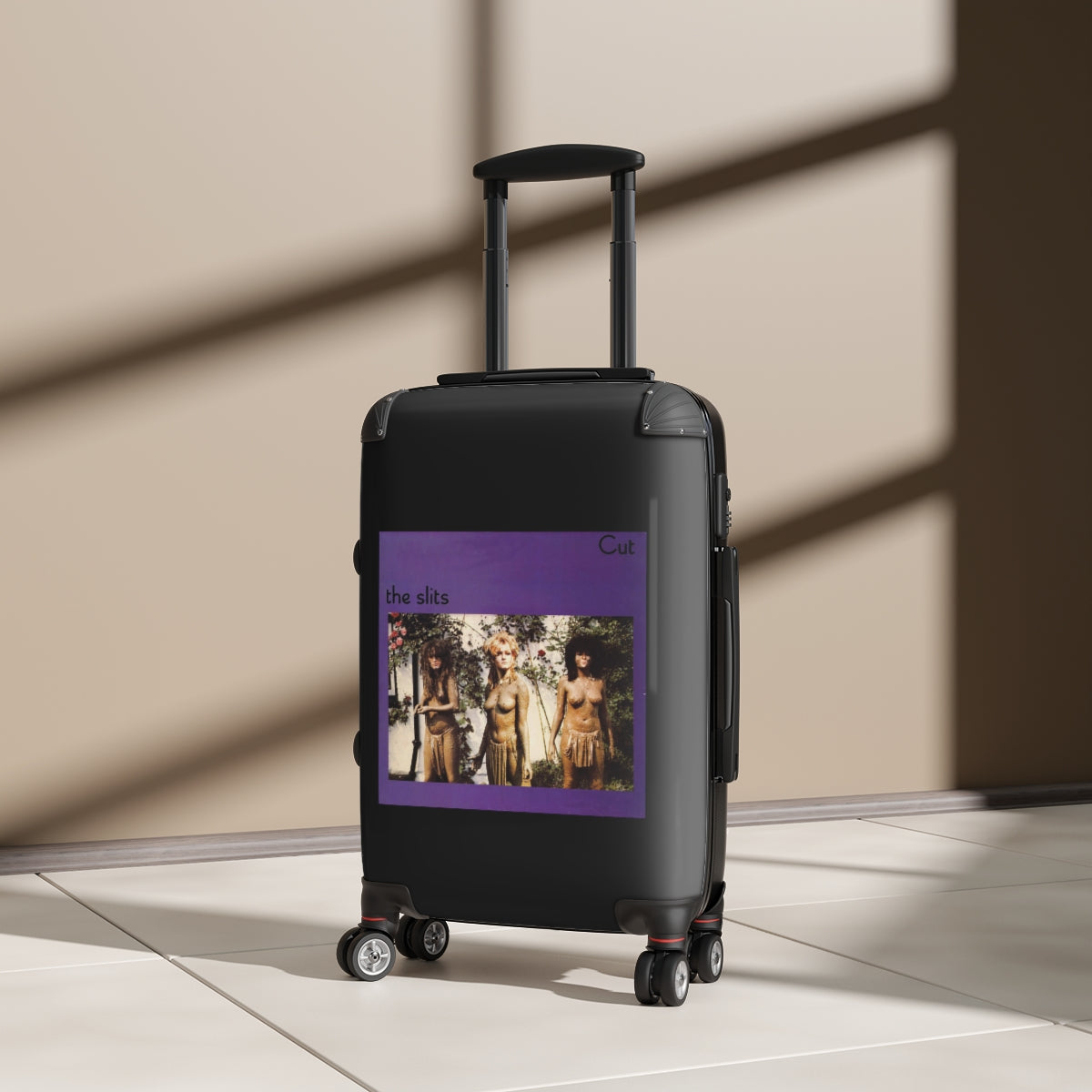 Geotrott The Slits Cut 1979 Black Cabin Suitcase Extended Storage Adjustable Telescopic Handle Double Wheeled Polycarbonate Hard Shell Built In Lock
