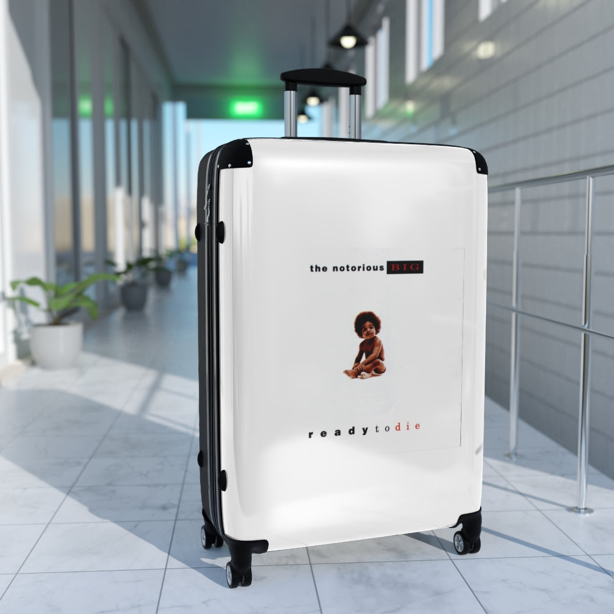 Geotrott The Notorious Big Ready To Die White Cabin Suitcase Extended Storage Adjustable Telescopic Handle Double Wheeled Polycarbonate Hard Shell Built In Lock
