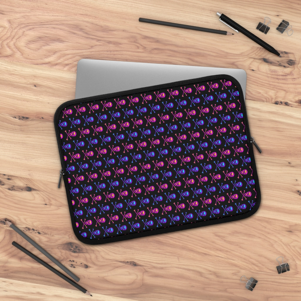 Geotrott Pink Blue Skull And Bones Pattern Black Laptop Sleeve