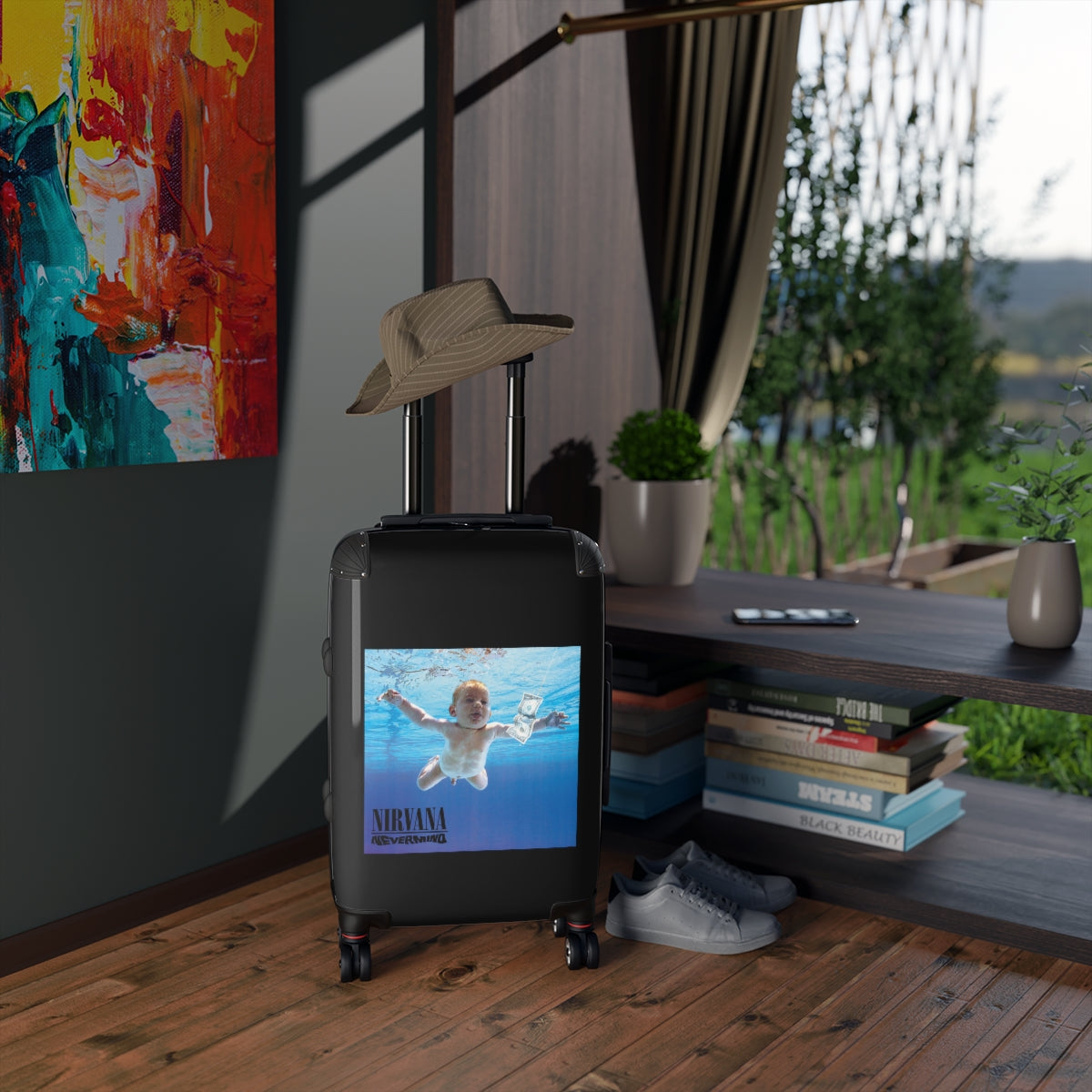 Getrott Nirvana Nevermind 1991 Black Cabin Suitcase Extended Storage Adjustable Telescopic Handle Double wheeled Polycarbonate Hard-shell Built-in Lock-Bags-Geotrott