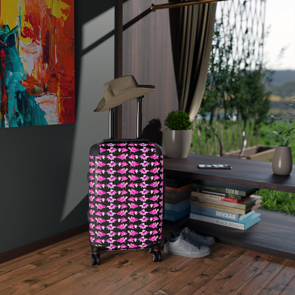 Getrott Pink Goldfish Pattern Black Cabin Luggage Extended Storage Adjustable Telescopic Handle Double wheeled Polycarbonate Hard-shell Built-in Lock-Bags-Geotrott