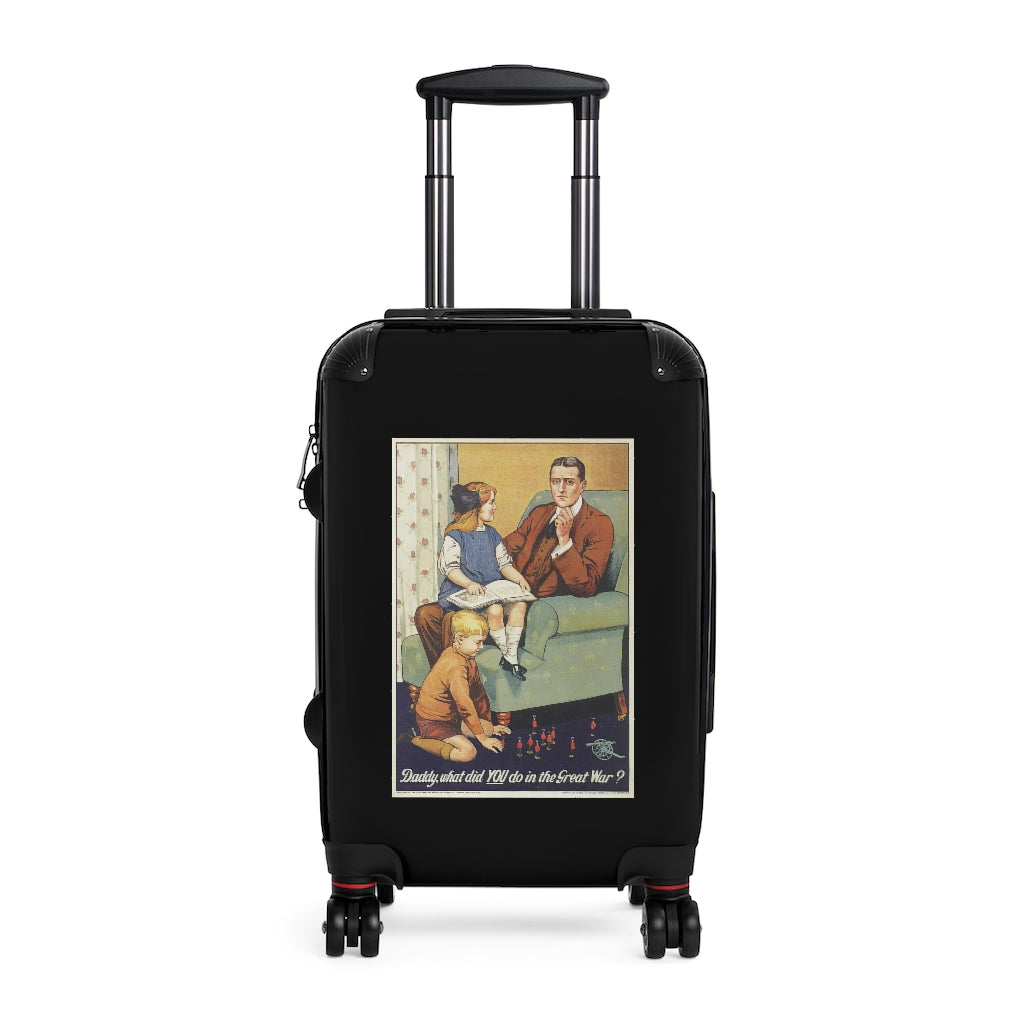 Geotrott Daddy What Did You Do On The Great War Black Cabin Suitcase Extended Storage Adjustable Telescopic Handle Double Wheeled Polycarbonate Hard-Shell Built-In Lock