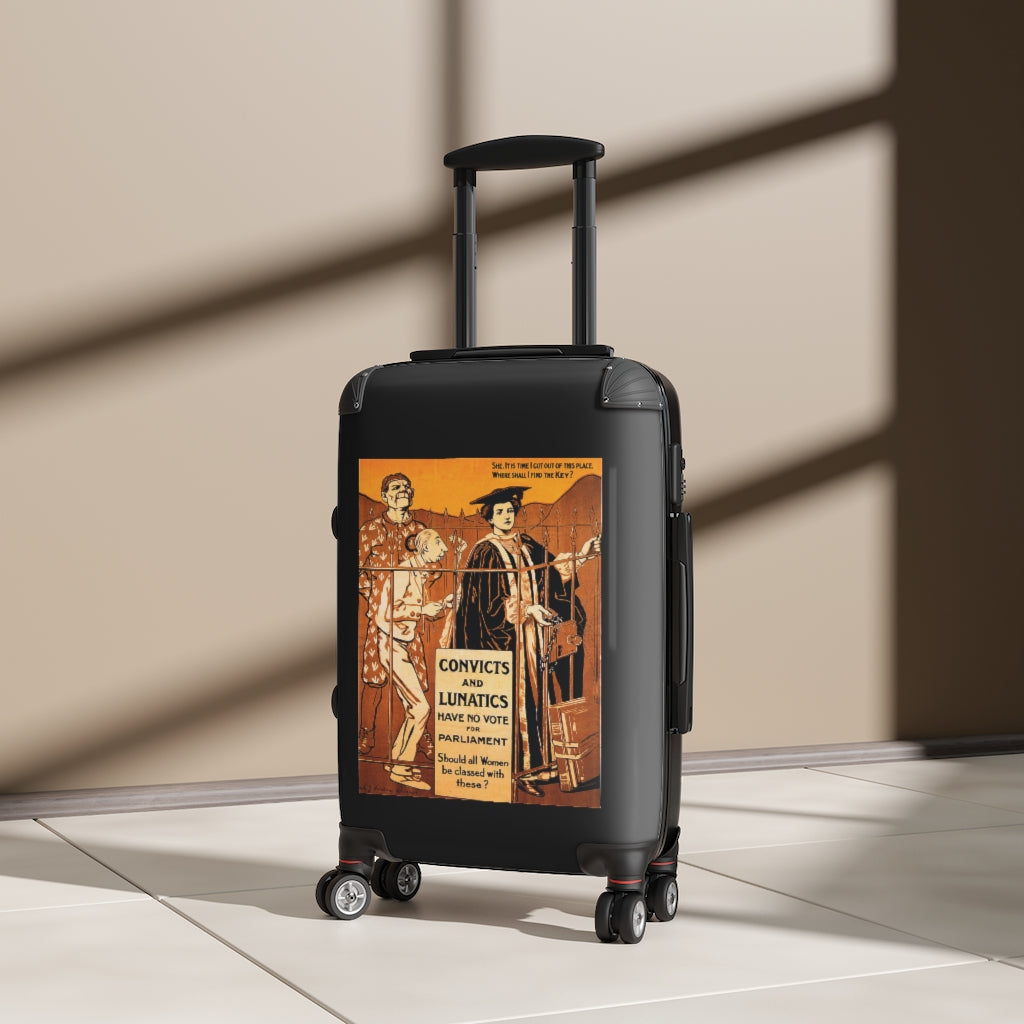 Getrott Convicts and Lunatics have No Vote for Parliament Black Cabin Suitcase Extended Storage Adjustable Telescopic Handle Double wheeled Polycarbonate Hard-shell Built-in Lock-Bags-Geotrott