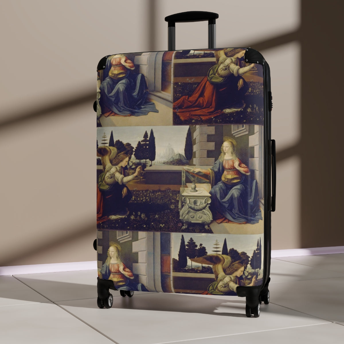 Getrott Annunciation by Leonardo Da Vinci Black Cabin Suitcase Extended Storage Adjustable Telescopic Handle Double wheeled Polycarbonate Hard-shell Built-in Lock-Bags-Geotrott