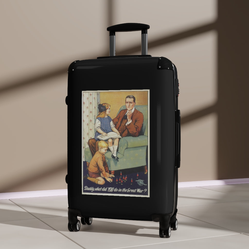 Geotrott Daddy What Did You Do On The Great War Black Cabin Suitcase Extended Storage Adjustable Telescopic Handle Double Wheeled Polycarbonate Hard-Shell Built-In Lock