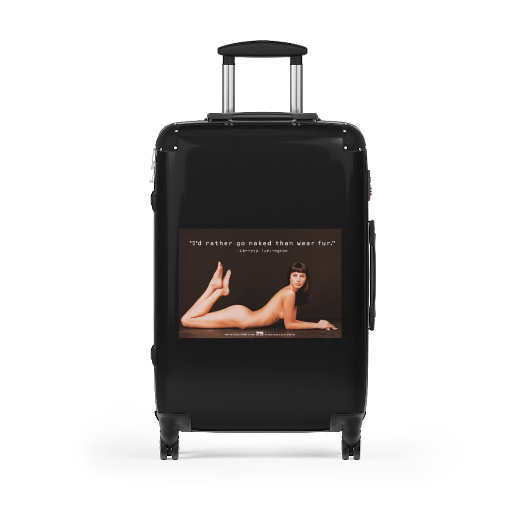Getrott I'd rather go naked than wear fur Christy Turlington Peta World Classic Poster Black Cabin Suitcase Extended Storage Adjustable Telescopic Handle Double wheeled Polycarbonate Hard-shell Built-in Lock-Bags-Geotrott