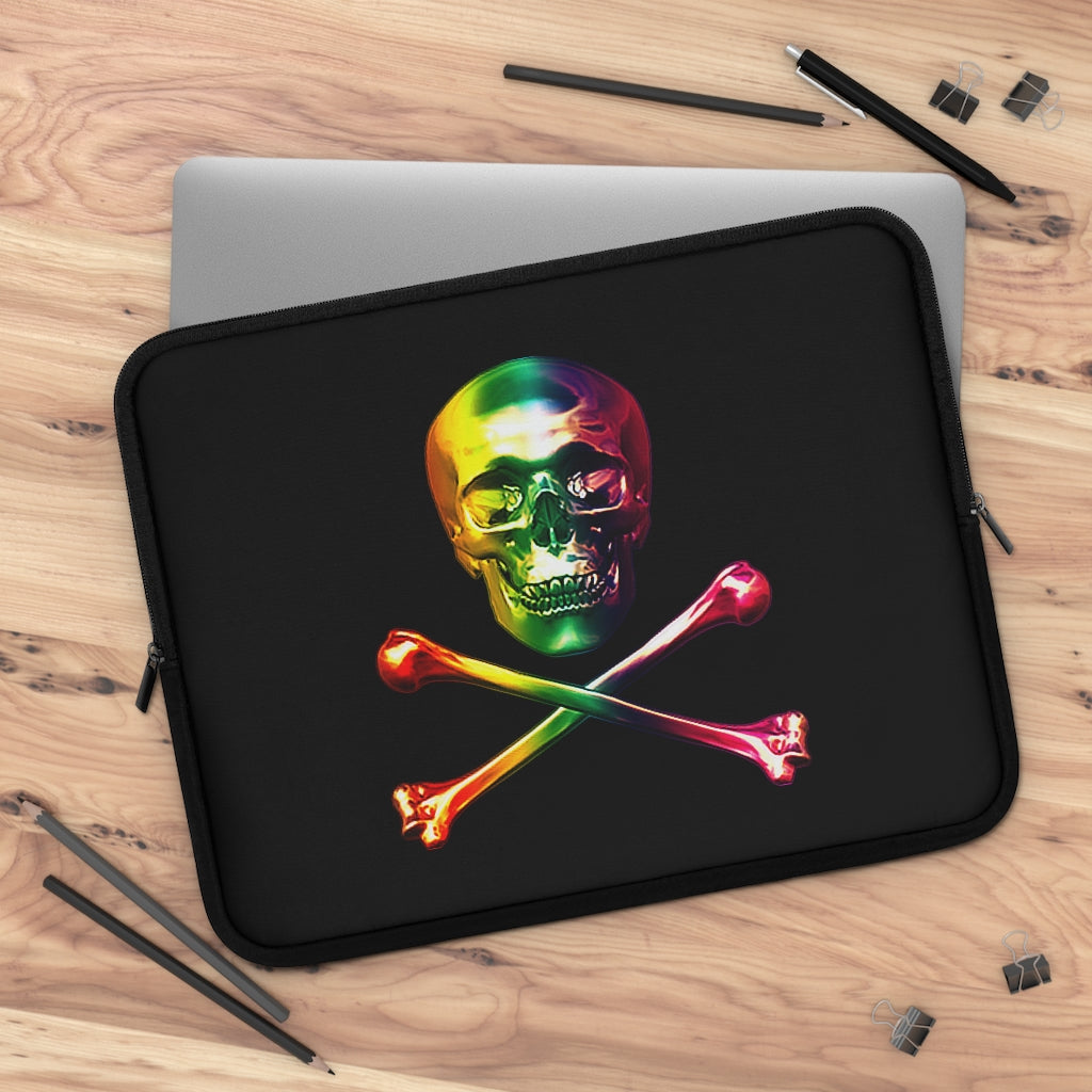 Getrott Rainbow Skull and Bones Black Laptop Sleeve-Laptop Sleeve-Geotrott