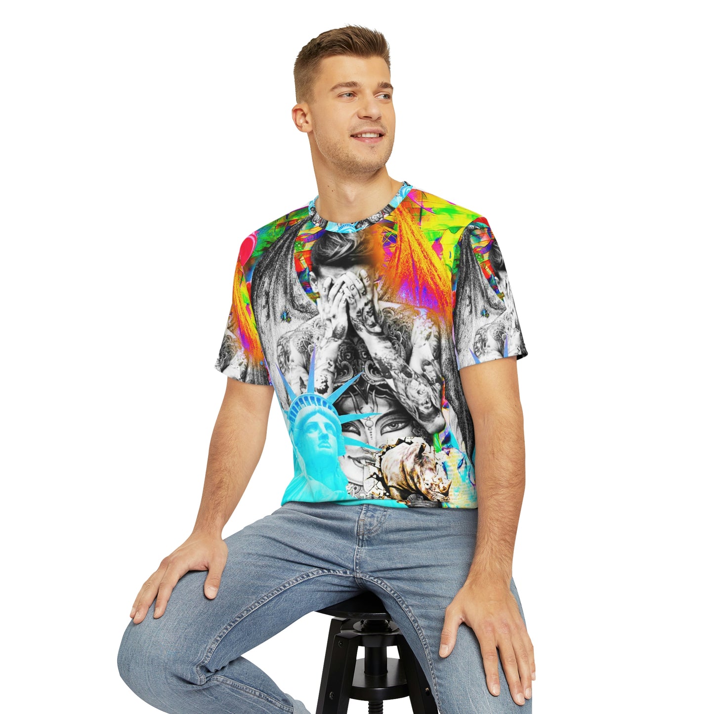 Eddy Bogaert Graffiti Bieber Statue Of Liberty Art Men'S Polyester Tee (Aop)