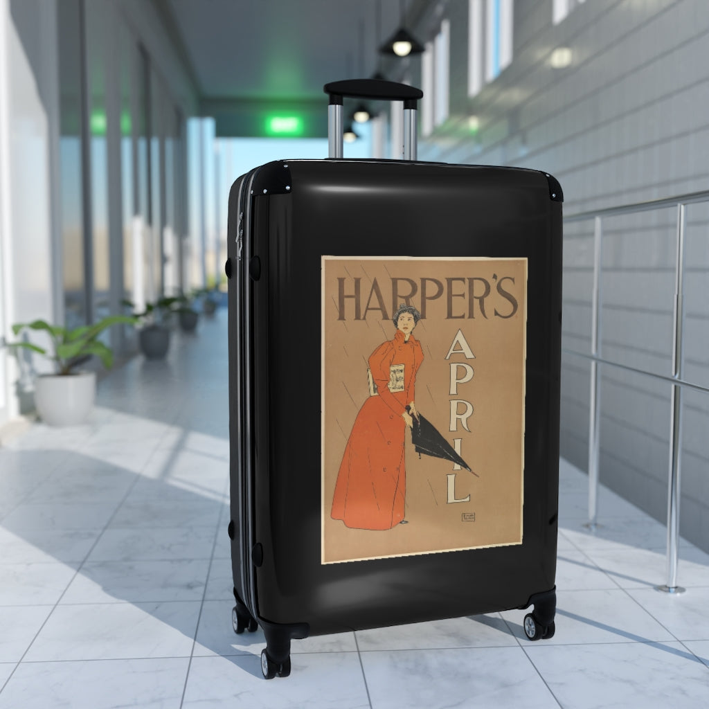 Getrott Harpers April World Classic Poster Black Cabin Suitcase Extended Storage Adjustable Telescopic Handle Double wheeled Polycarbonate Hard-shell Built-in Lock-Bags-Geotrott