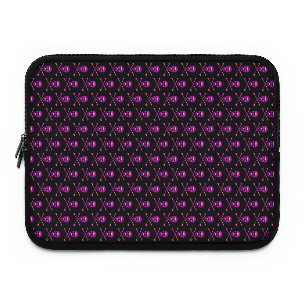 Getrott Pink Skull and Bones Pattern Black Laptop Sleeve-Laptop Sleeve-Geotrott