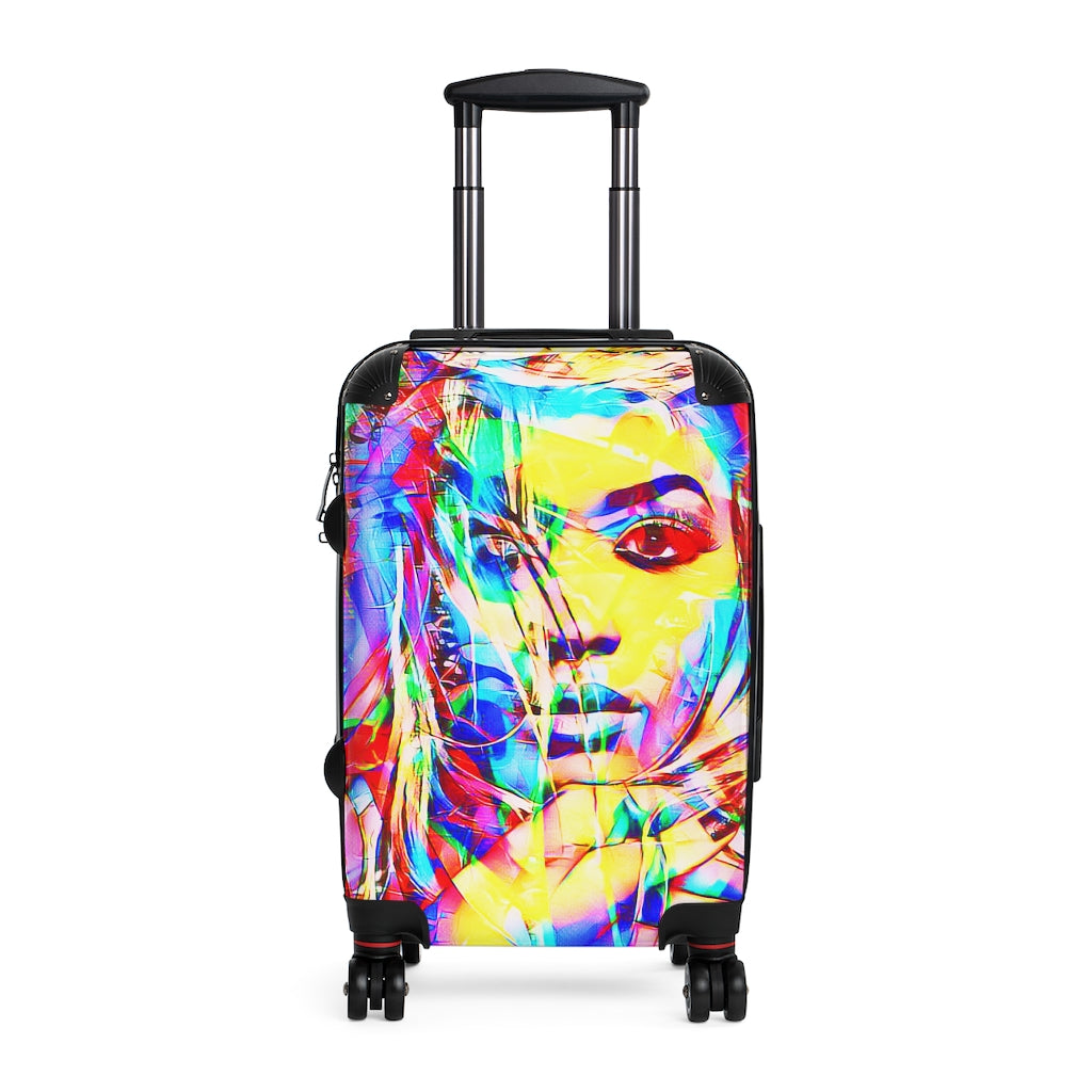 Geotrott Shenika Face Graffiti Art Cabin Suitcase Extended Storage Adjustable Telescopic Handle Double Wheeled Polycarbonate Hard-Shell Built-In Lock