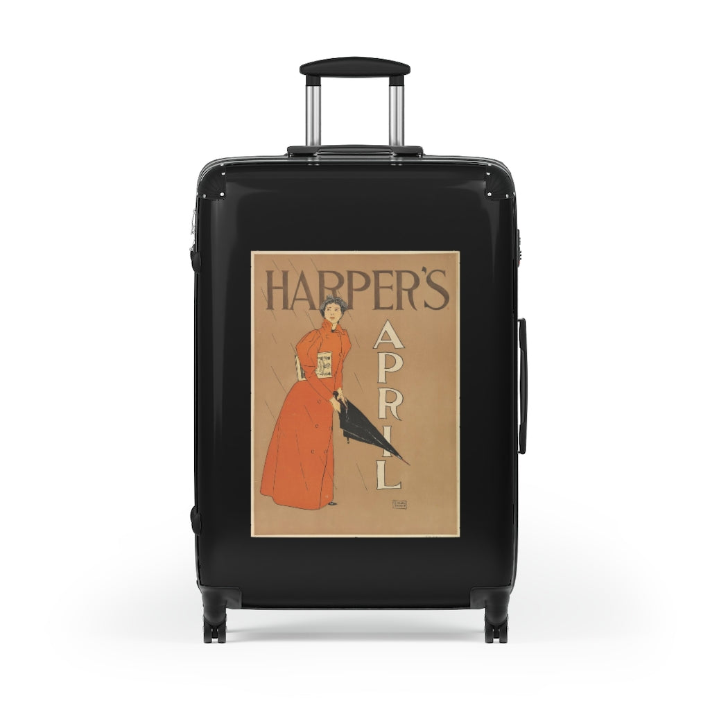 Getrott Harpers April World Classic Poster Black Cabin Suitcase Extended Storage Adjustable Telescopic Handle Double wheeled Polycarbonate Hard-shell Built-in Lock-Bags-Geotrott