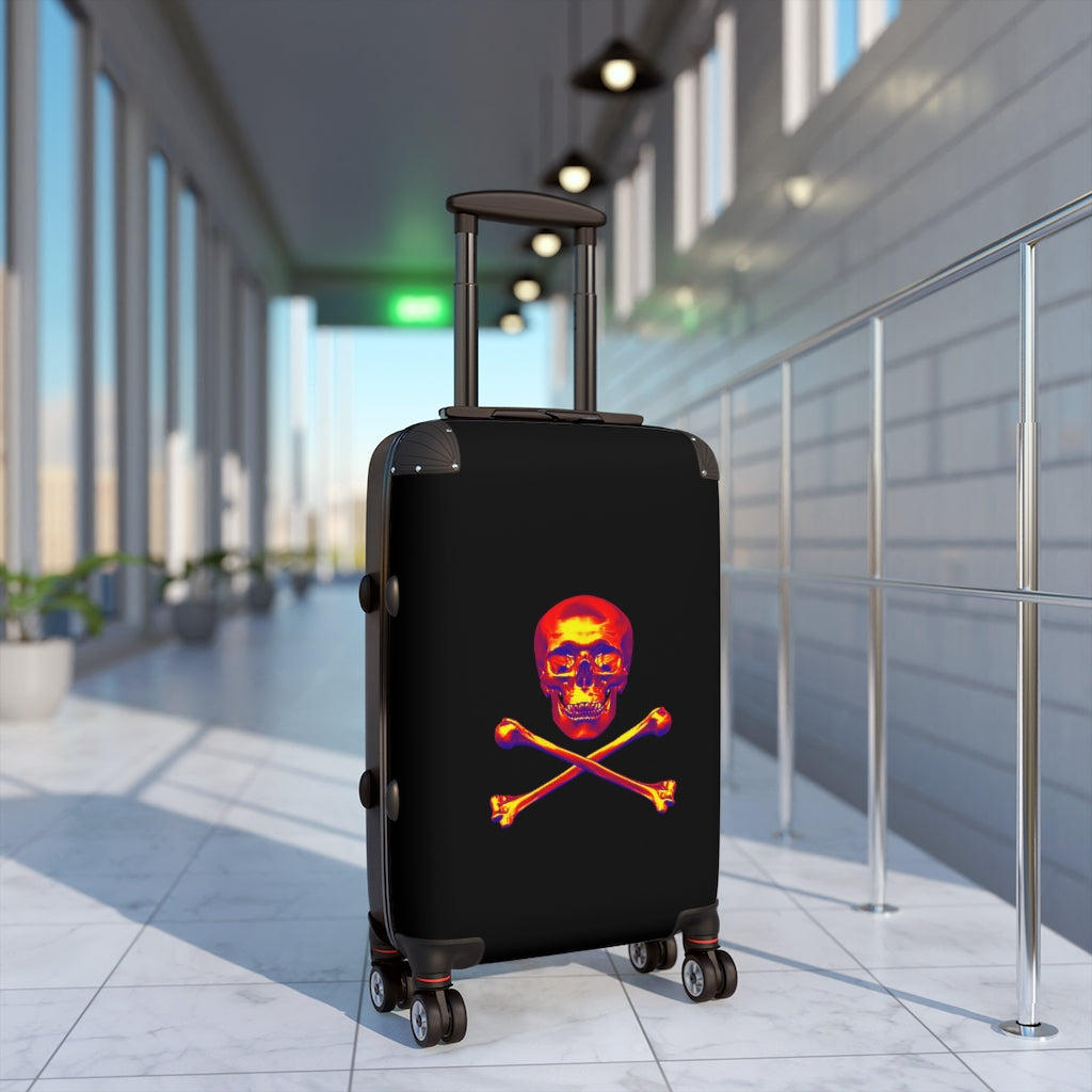 Geotrott Black Res Yellow Skull & Bones Cabbin Luggage Carry-On Travel Check Luggage 4-Wheel Spinner Suitcase Bag Multiple Colors And Sizes