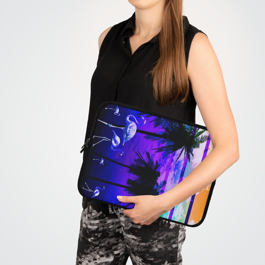Getrott Blue Beach Sunset Flamingos Laptop Sleeve-Laptop Sleeve-Geotrott