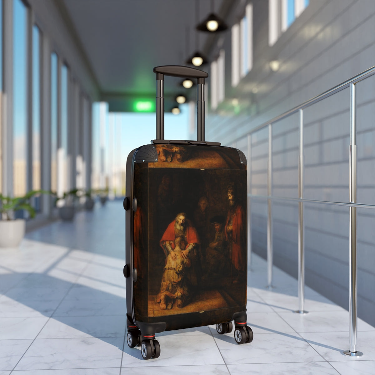 Getrott The Return of the Prodigal Son Rembrandt Black Cabin Suitcase Extended Storage Adjustable Telescopic Handle Double wheeled Polycarbonate Hard-shell Built-in Lock-Bags-Geotrott