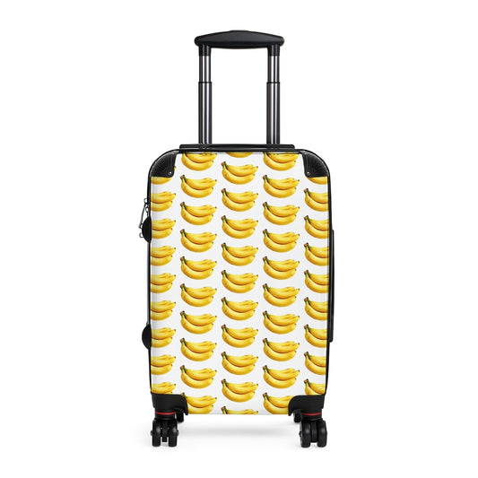 Geotrott Banana Fruit Print Pattern Cabin Suitcase Extended Storage Adjustable Telescopic Handle Double Wheeled Polycarbonate Hard-Shell Built-In Lock