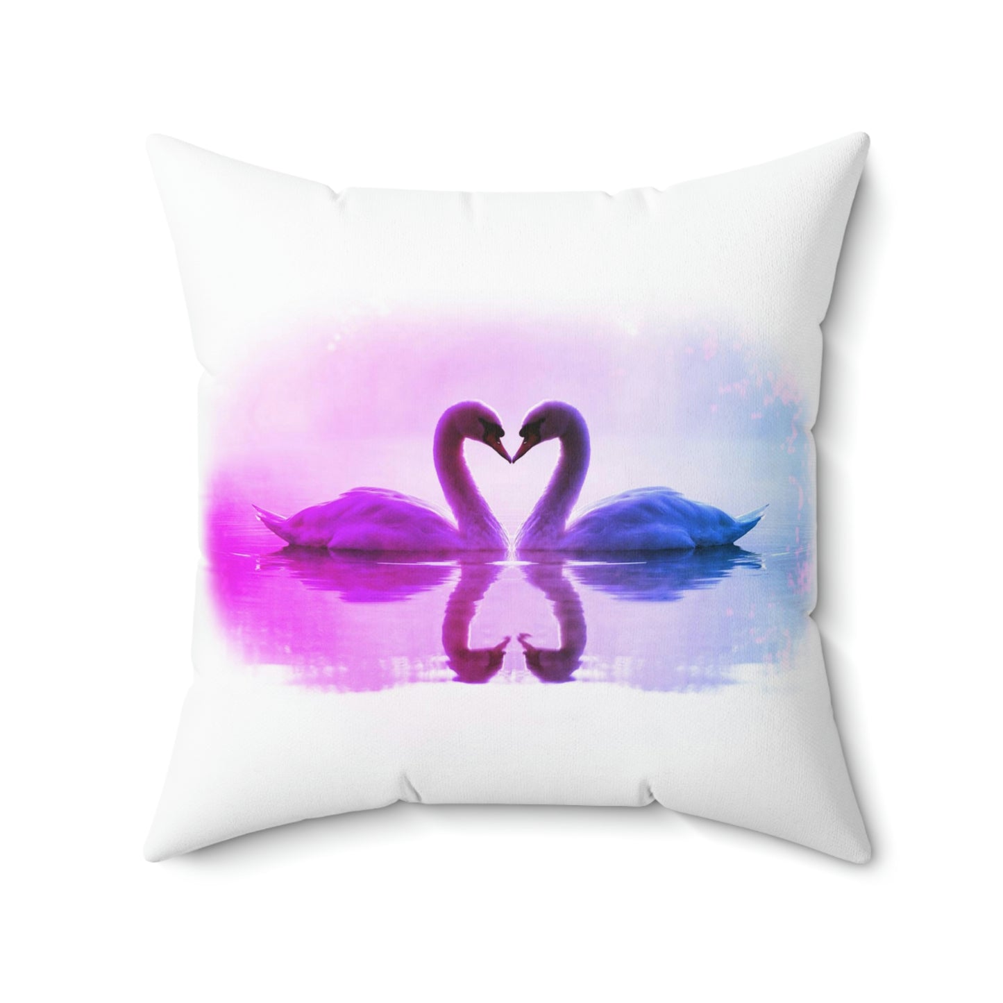 Swan from the Highlands Kissing Pink Purple White Spun Polyester Square Pillow-Home Decor-Geotrott