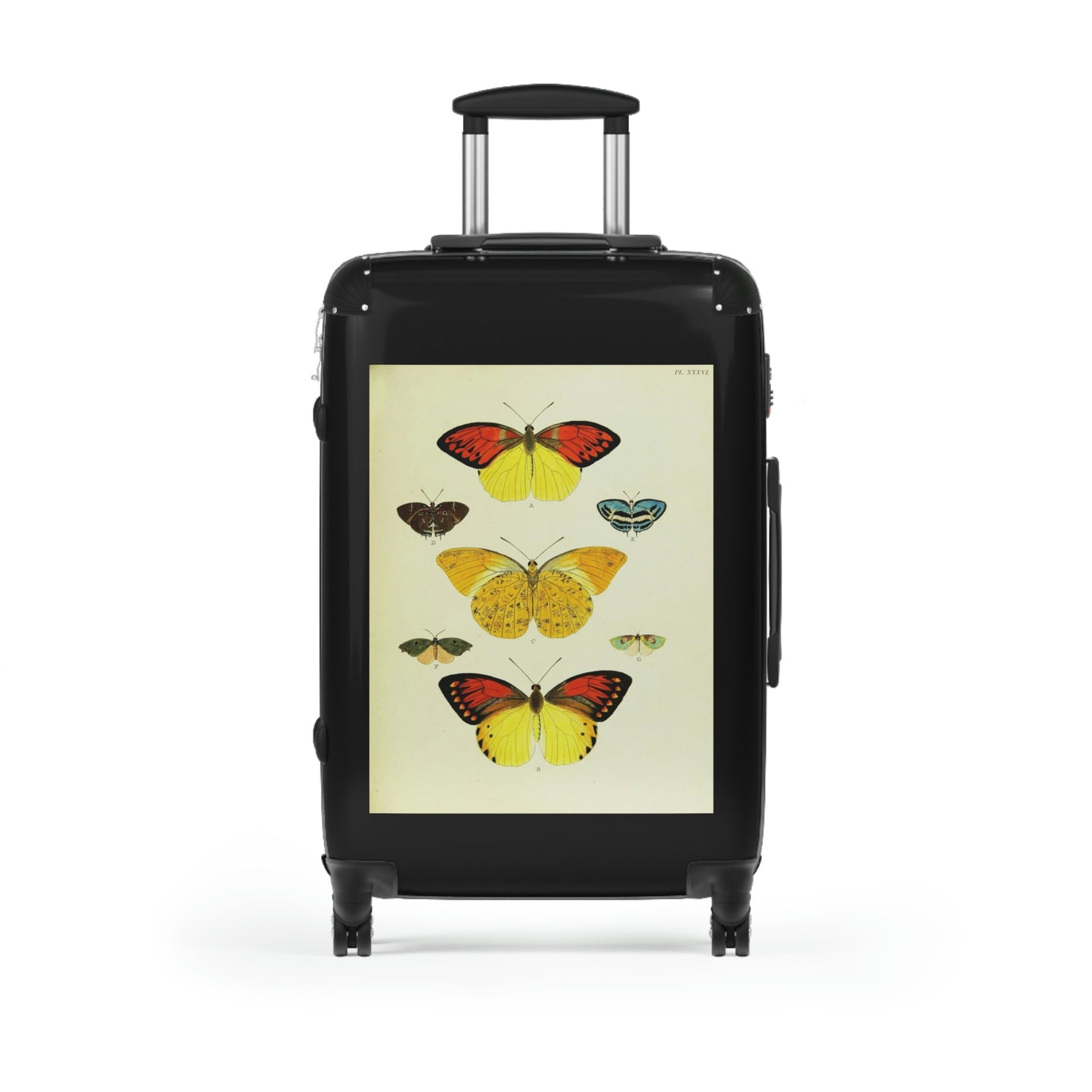 Getrott Butterflies Black Red Yellow Cabin Suitcase Rolling Luggage Extended Storage Adjustable Telescopic Handle Double wheeled Polycarbonate Hard-shell Built-in Lock-Bags-Geotrott