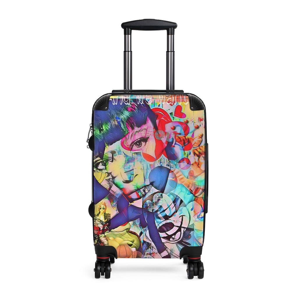 Geotrott Cool Pop Star Graffiti Cabin Suitcase Extended Storage Adjustable Telescopic Handle Double Wheeled Polycarbonate Hard-Shell Built-In Lock