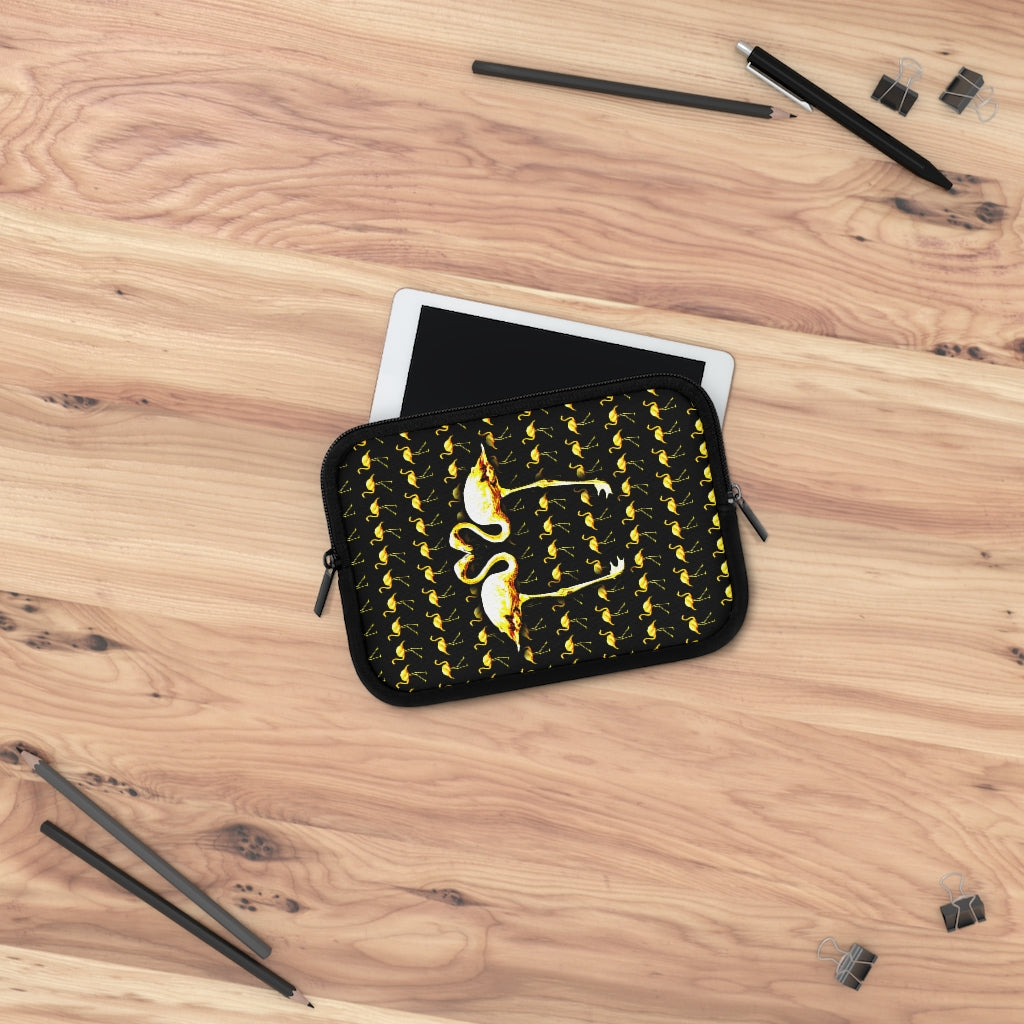 Getrott Yellow Flamingos Kissing Black Laptop Sleeve-Laptop Sleeve-Geotrott