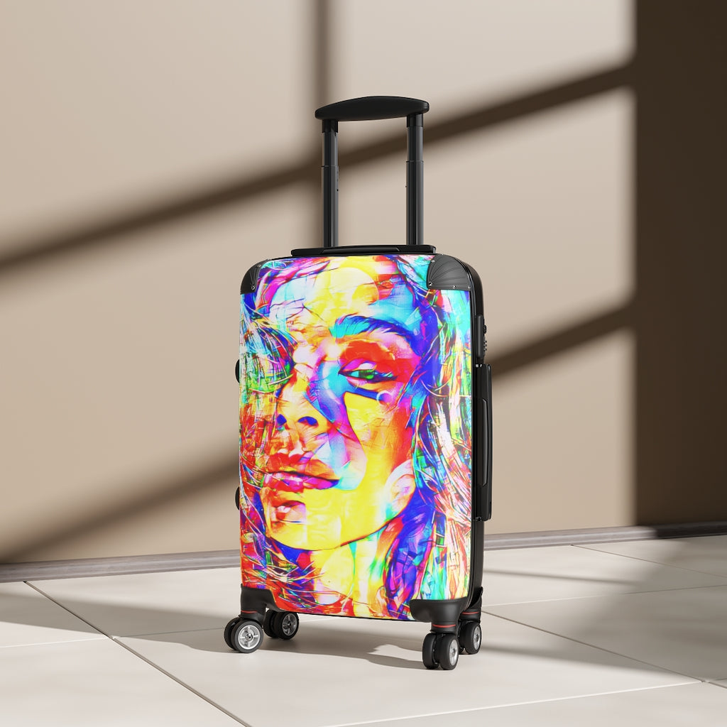 Geotrott Ella Face Graffiti Art Cabin Suitcase Extended Storage Adjustable Telescopic Handle Double Wheeled Polycarbonate Hard-Shell Built-In Lock