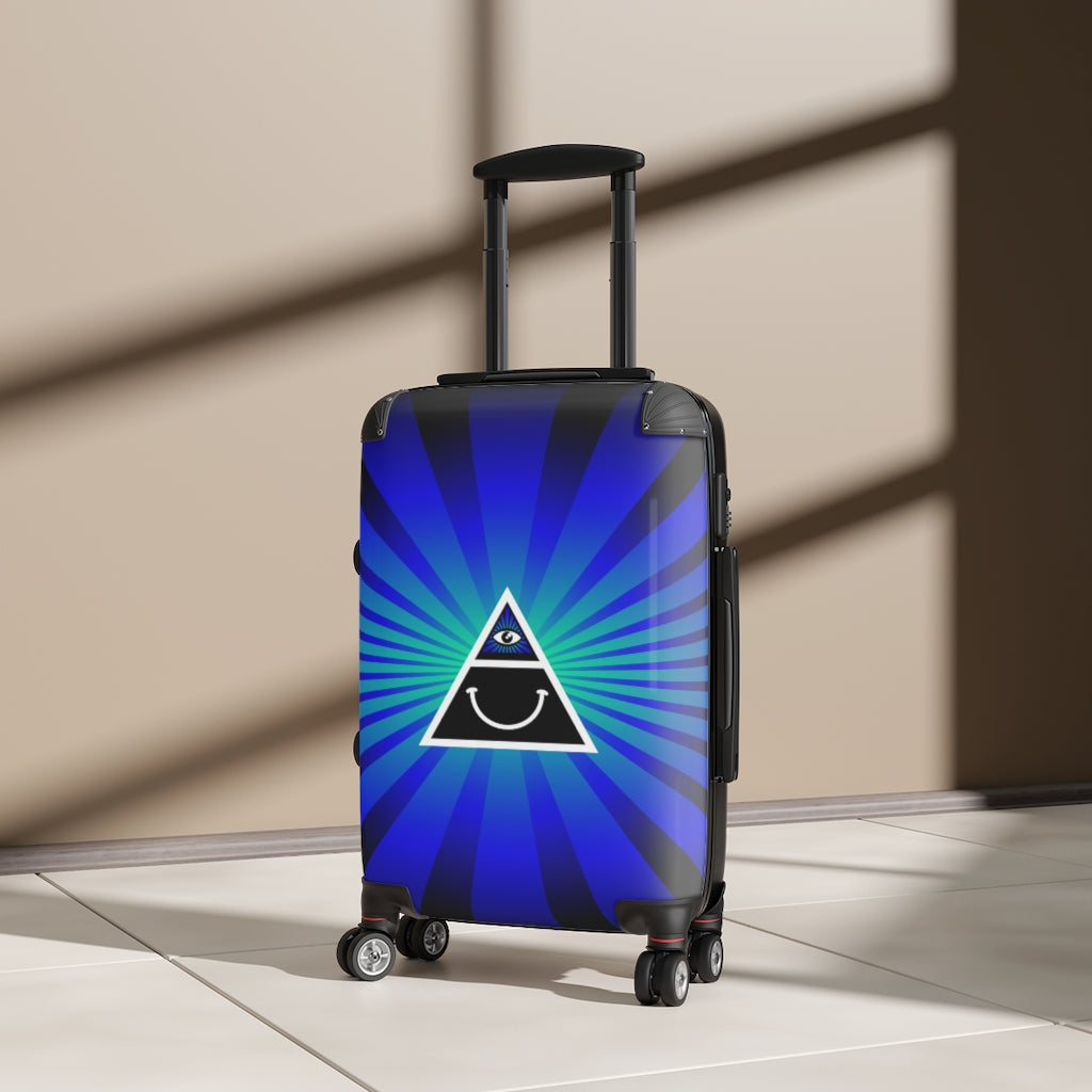 Getrott Illuminati Triangle Happy Face Blue Cabin Suitcase Extended Storage Adjustable Telescopic Handle Double wheeled Polycarbonate Hard-shell Built-in Lock-Bags-Geotrott