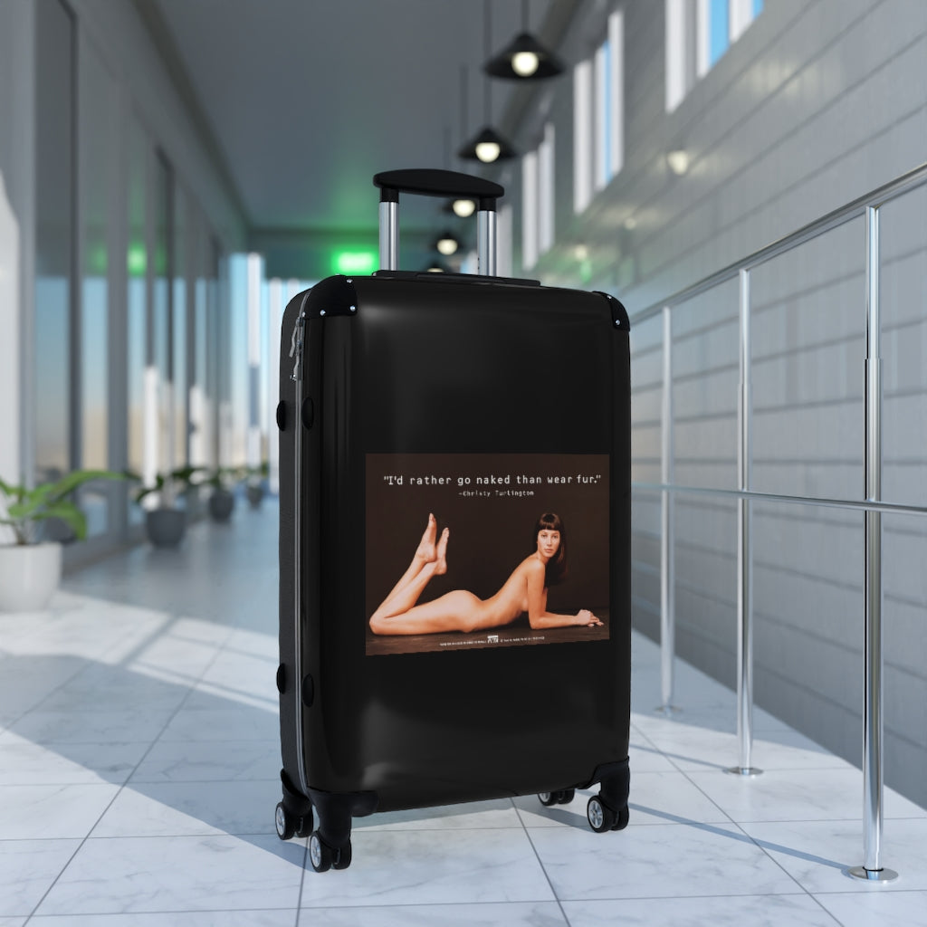 Getrott I'd rather go naked than wear fur Christy Turlington Peta World Classic Poster Black Cabin Suitcase Extended Storage Adjustable Telescopic Handle Double wheeled Polycarbonate Hard-shell Built-in Lock-Bags-Geotrott