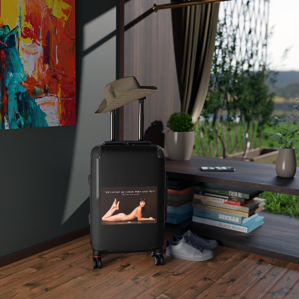 Getrott I'd rather go naked than wear fur Christy Turlington Peta World Classic Poster Black Cabin Suitcase Extended Storage Adjustable Telescopic Handle Double wheeled Polycarbonate Hard-shell Built-in Lock-Bags-Geotrott