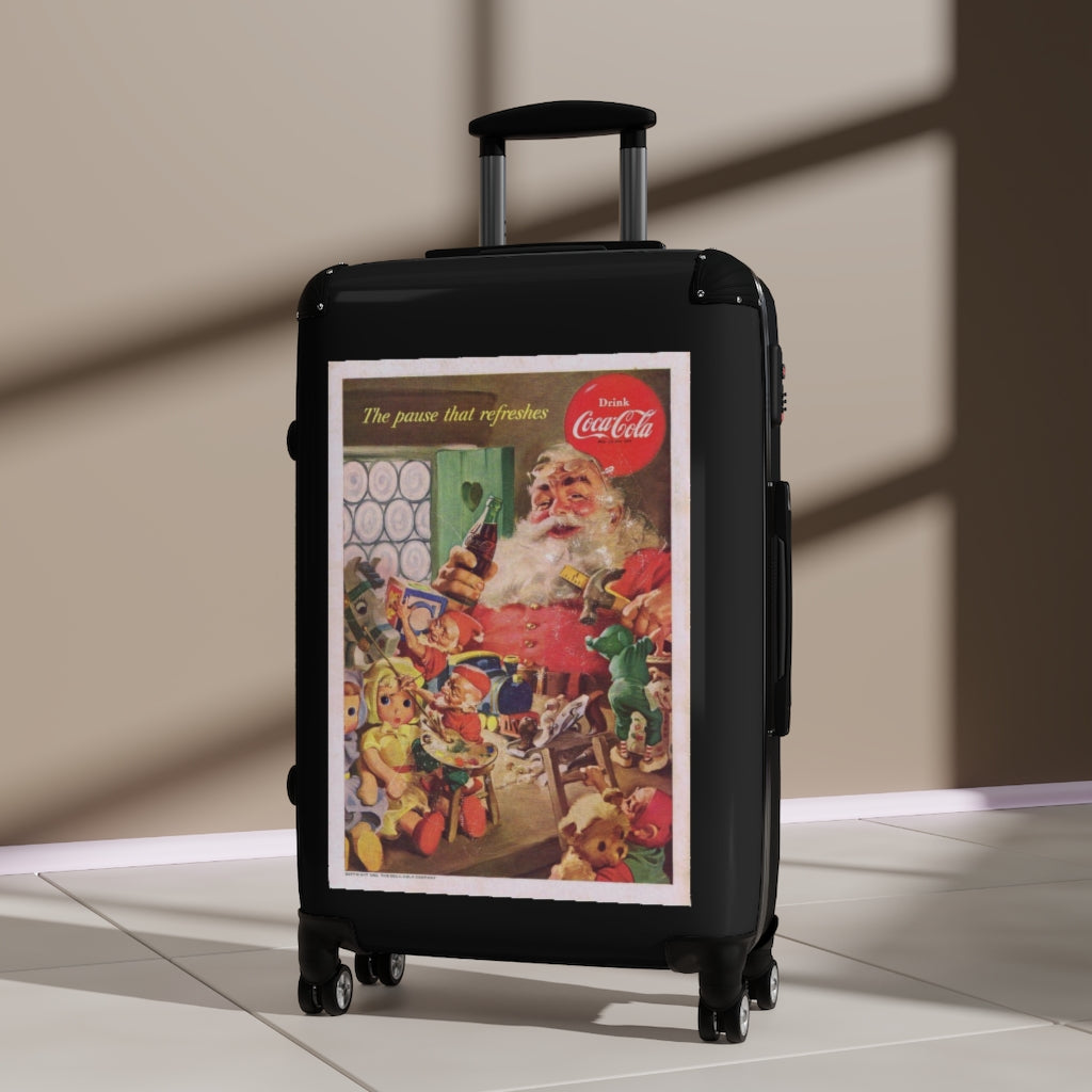 Getrott Classic Coca Cola Santa Claus World Classic Poster Black Cabin Suitcase Extended Storage Adjustable Telescopic Handle Double wheeled Polycarbonate Hard-shell Built-in Lock-Bags-Geotrott