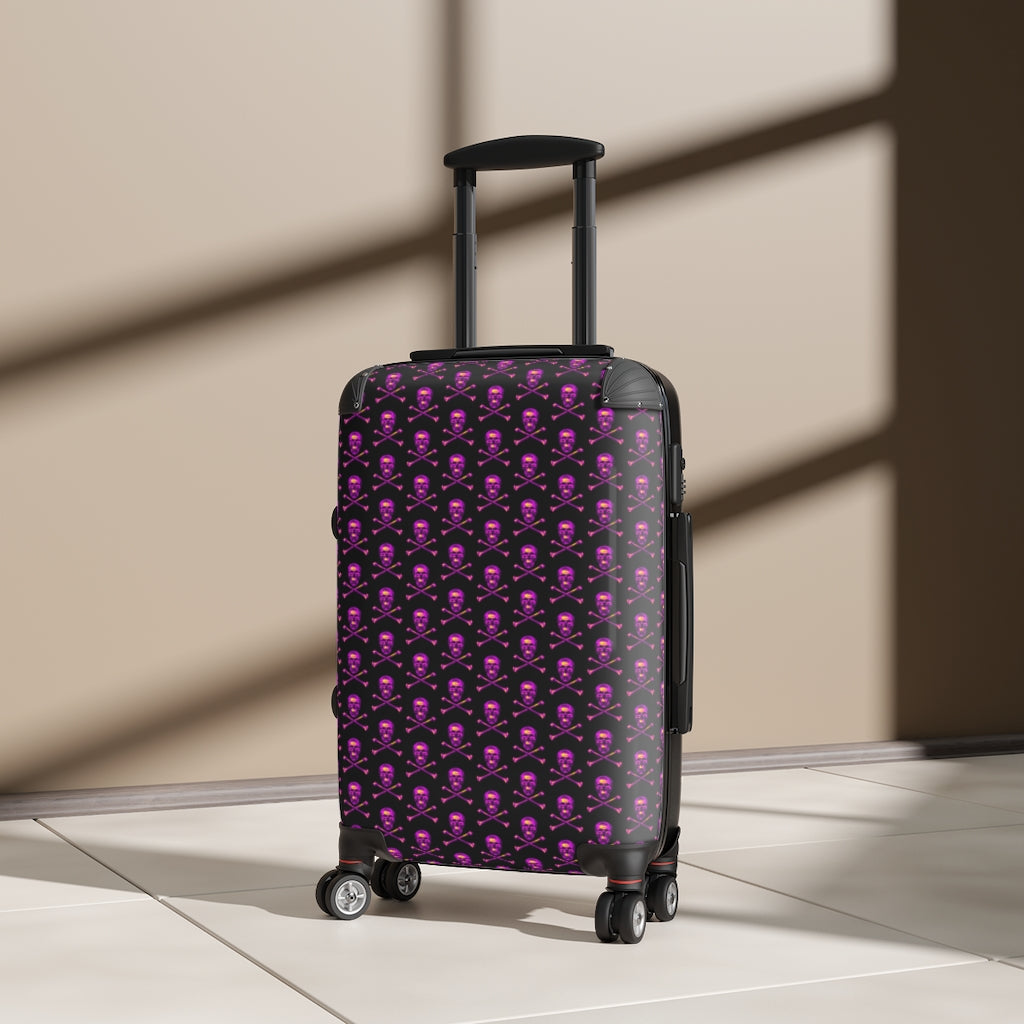 Getrott Pink Skull & Bones Pattern Black Cabin Luggage Extended Storage Adjustable Telescopic Handle Double wheeled Polycarbonate Hard-shell Built-in Lock-Bags-Geotrott