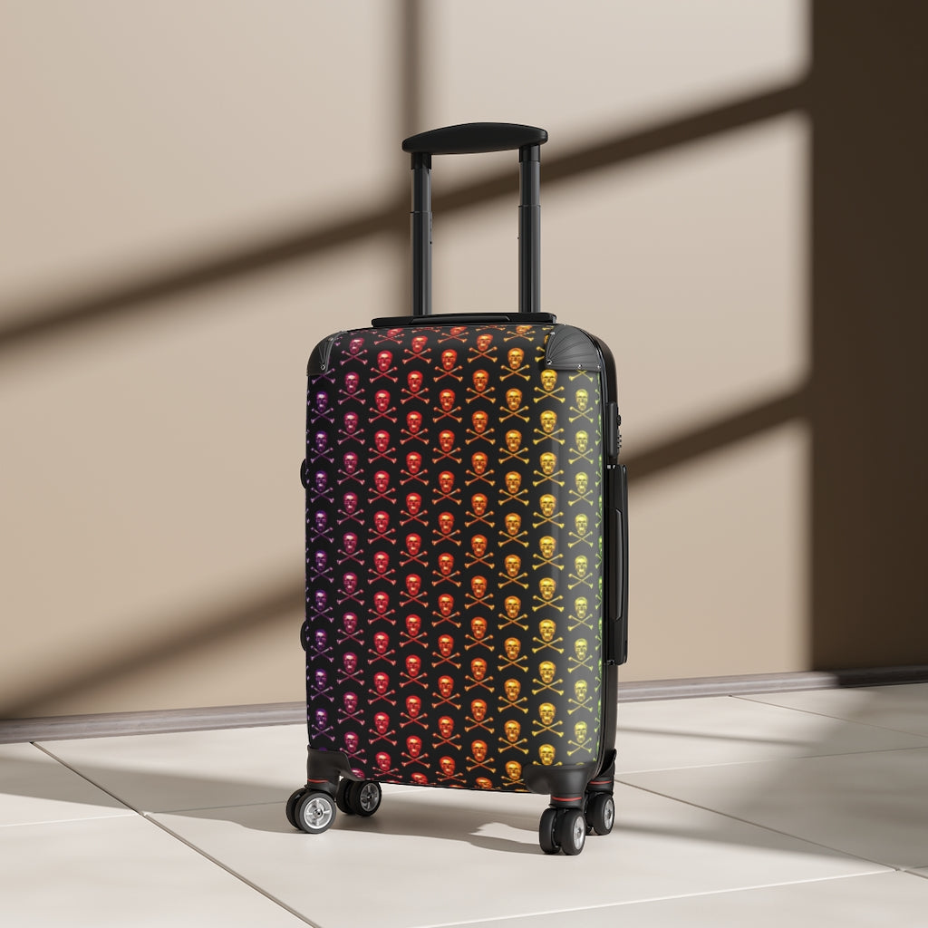 Geotrott Rainbow Colors Skull & Bones Pattern Black Cabbin Luggage Carry-On Travel Check Luggage 4-Wheel Spinner Suitcase Bag Multiple Colors And Sizes