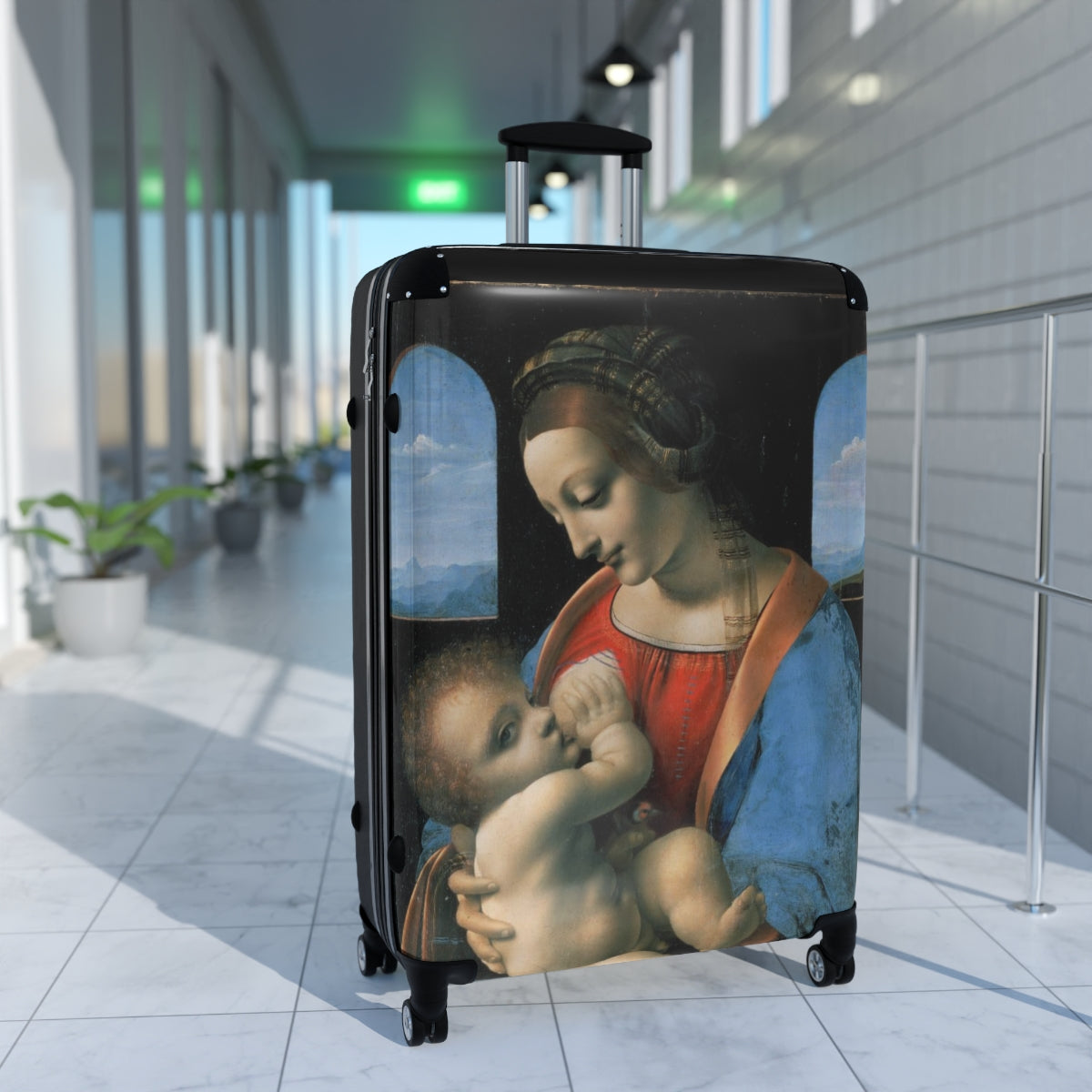 Getrott The Madonna Litta by Leonardo Da Vinci Black Cabin Suitcase Extended Storage Adjustable Telescopic Handle Double wheeled Polycarbonate Hard-shell Built-in Lock-Bags-Geotrott