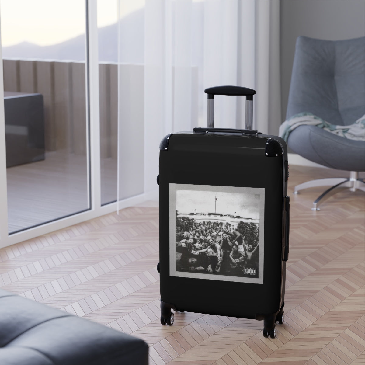 Geotrott Kendrick Lamar To Pimp A Butterfly 2015 Black Cabin Suitcase Extended Storage Adjustable Telescopic Handle Double Wheeled Polycarbonate Hard Shell Built In Lock