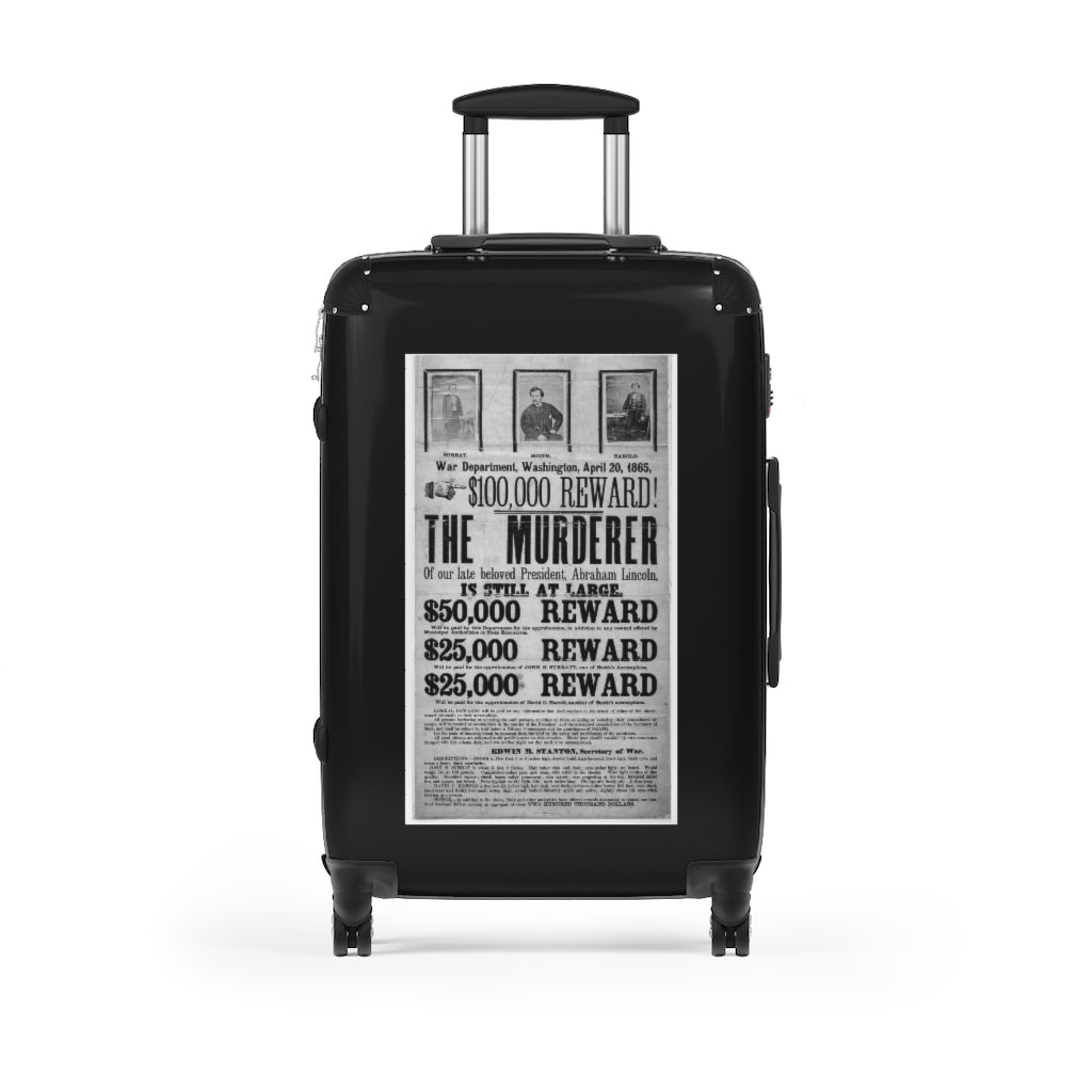 Getrott War Department Washington April 20th 1865 100,000 Reward The Murdered of Abraham Lincoln World Classic Poster Black Cabin Suitcase Carry-On Travel Check Luggage 4-Wheel Spinner Suitcase Bag Multiple Colors and Sizes-Bags-Geotrott