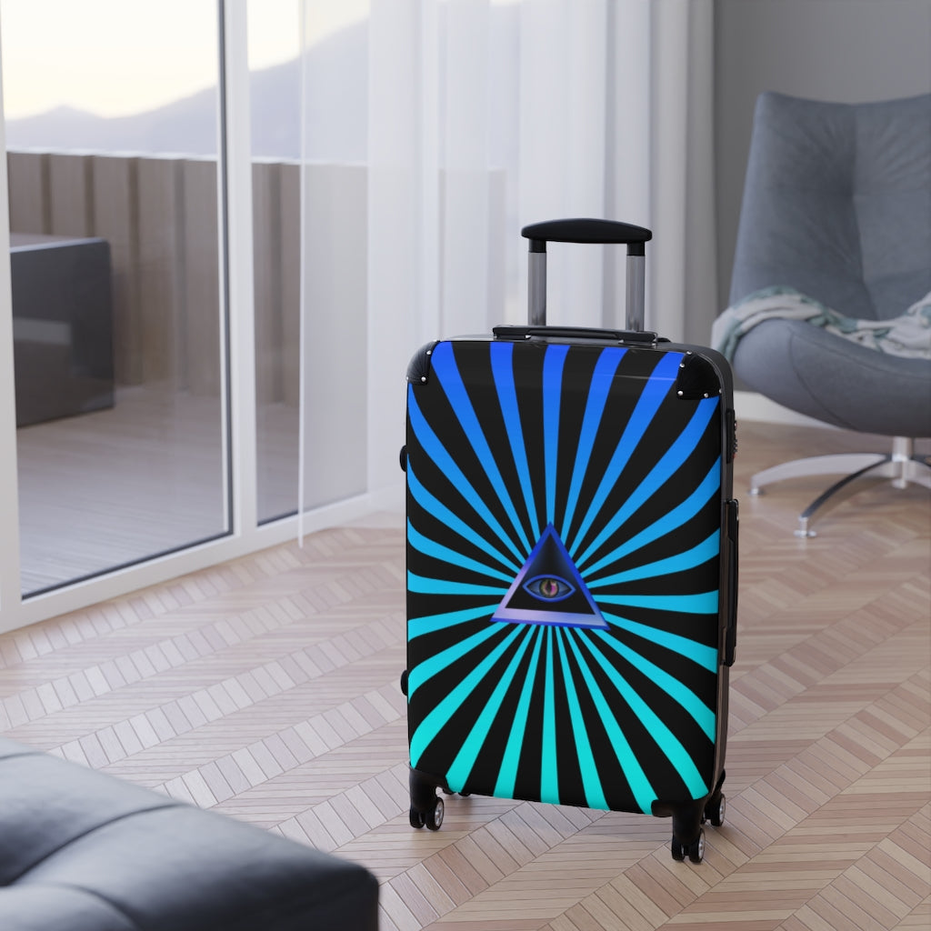 Getrott Triangle Eye Illuminati Blue Esoteric Cabin Suitcase Extended Storage Adjustable Telescopic Handle Double wheeled Polycarbonate Hard-shell Built-in Lock-Bags-Geotrott