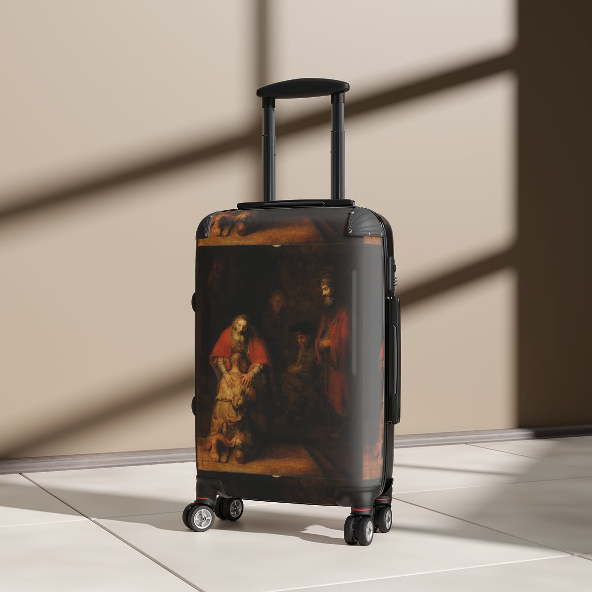 Getrott The Return of the Prodigal Son Rembrandt Black Cabin Suitcase Extended Storage Adjustable Telescopic Handle Double wheeled Polycarbonate Hard-shell Built-in Lock-Bags-Geotrott