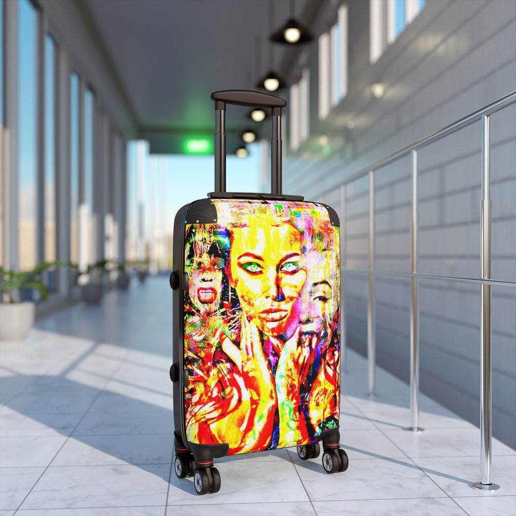 Geotrott Amelia Face Graffiti Art Cabin Suitcase Extended Storage Adjustable Telescopic Handle Double Wheeled Polycarbonate Hard-Shell Built-In Lock