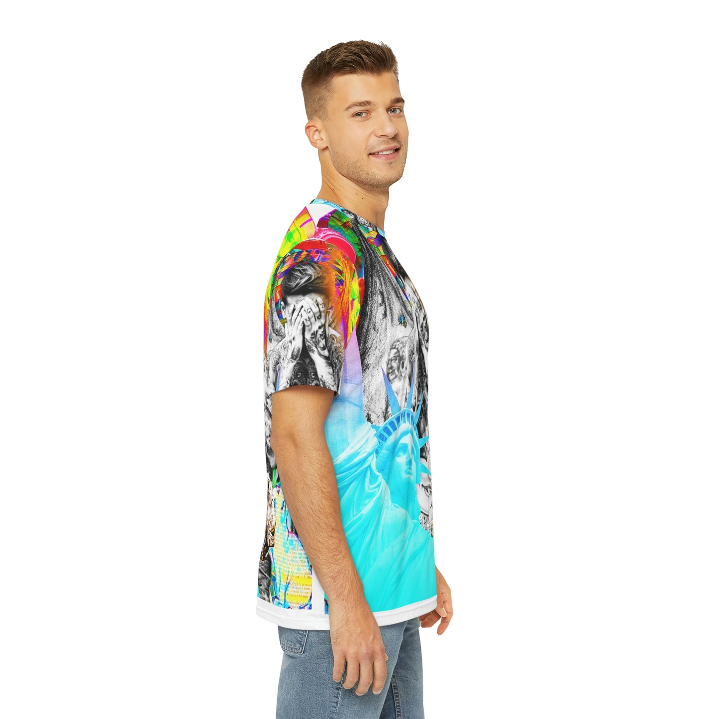 Eddy Bogaert Graffiti Bieber Statue Of Liberty Art Men'S Polyester Tee (Aop)