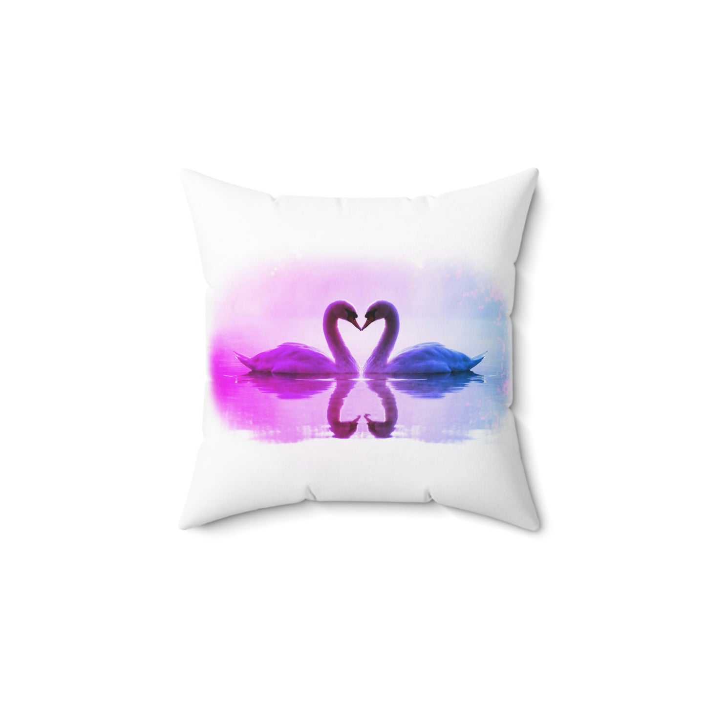 Swan from the Highlands Kissing Pink Purple White Spun Polyester Square Pillow-Home Decor-Geotrott