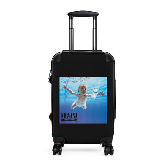 Geotrott Nirvana Nevermind 1991 Black Cabin Suitcase Extended Storage Adjustable Telescopic Handle Double Wheeled Polycarbonate Hard Shell Built In Lock