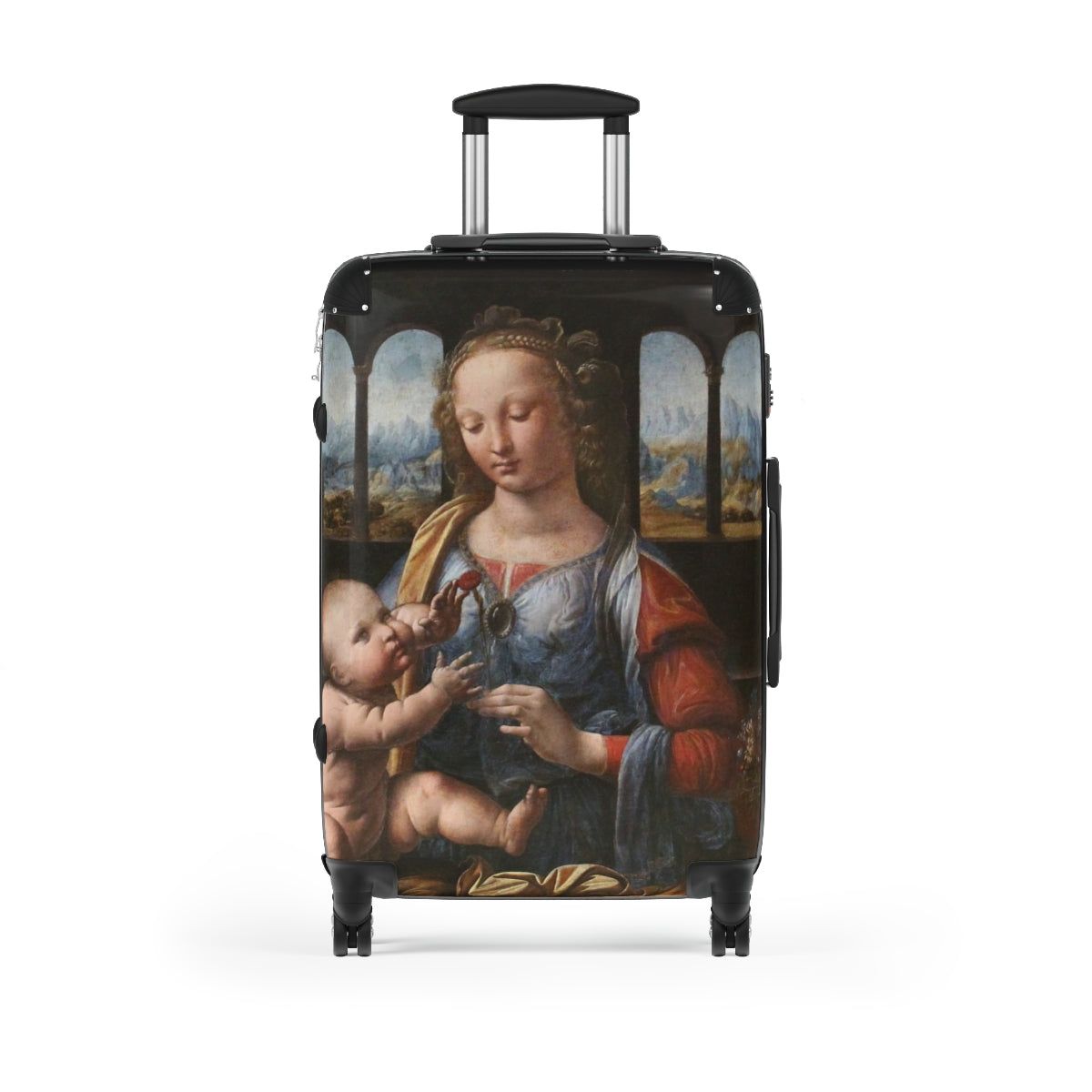 Getrott The Madonna of the Carnation by Leonardo Da Vinci Black Cabin Suitcase Extended Storage Adjustable Telescopic Handle Double wheeled Polycarbonate Hard-shell Built-in Lock-Bags-Geotrott