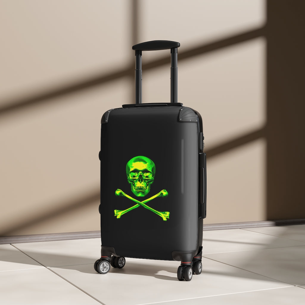 Geotrott Black Green Skull & Bones Cabbin Luggage Carry-On Travel Check Luggage 4-Wheel Spinner Suitcase Bag Multiple Colors And Sizes