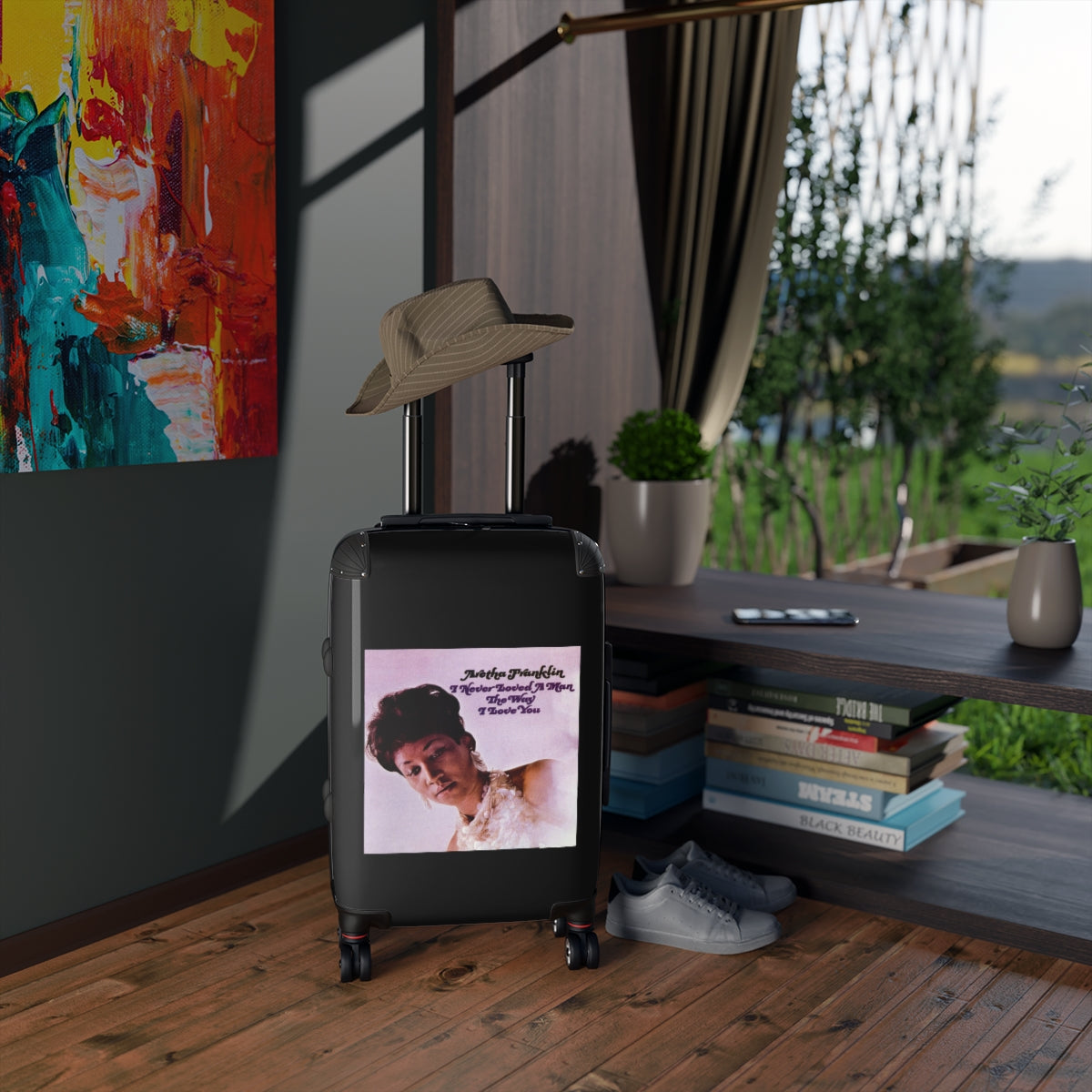 Geotrott Aretha Franklyn I Never Loved A Man The Way That I Love You Black Cabin Suitcase Extended Storage Adjustable Telescopic Handle Double Wheeled Polycarbonate Hard Shell Built In Lock