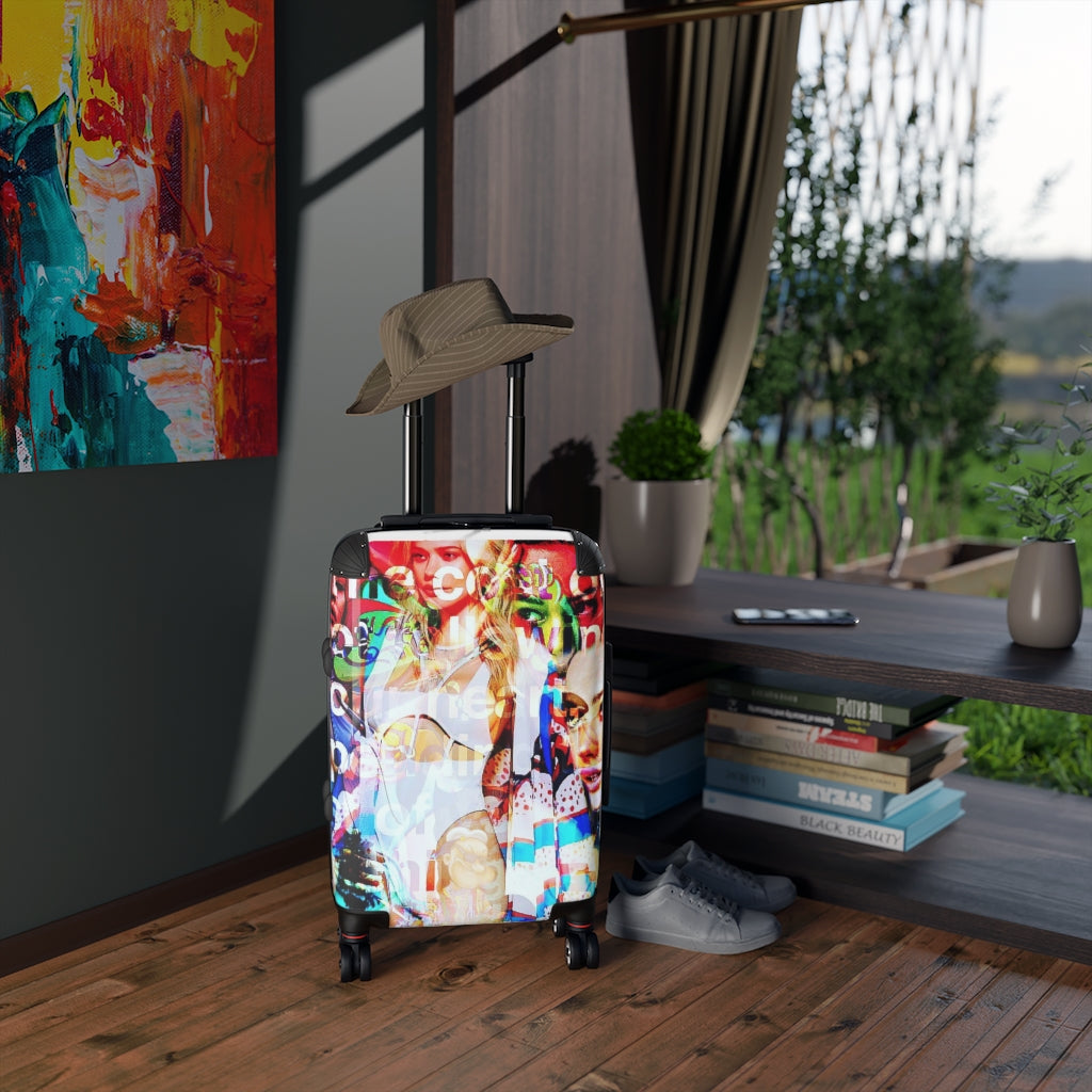 Geotrott Cool Graffiti Blonde Model Cabin Suitcase Extended Storage Adjustable Telescopic Handle Double Wheeled Polycarbonate Hard-Shell Built-In Lock
