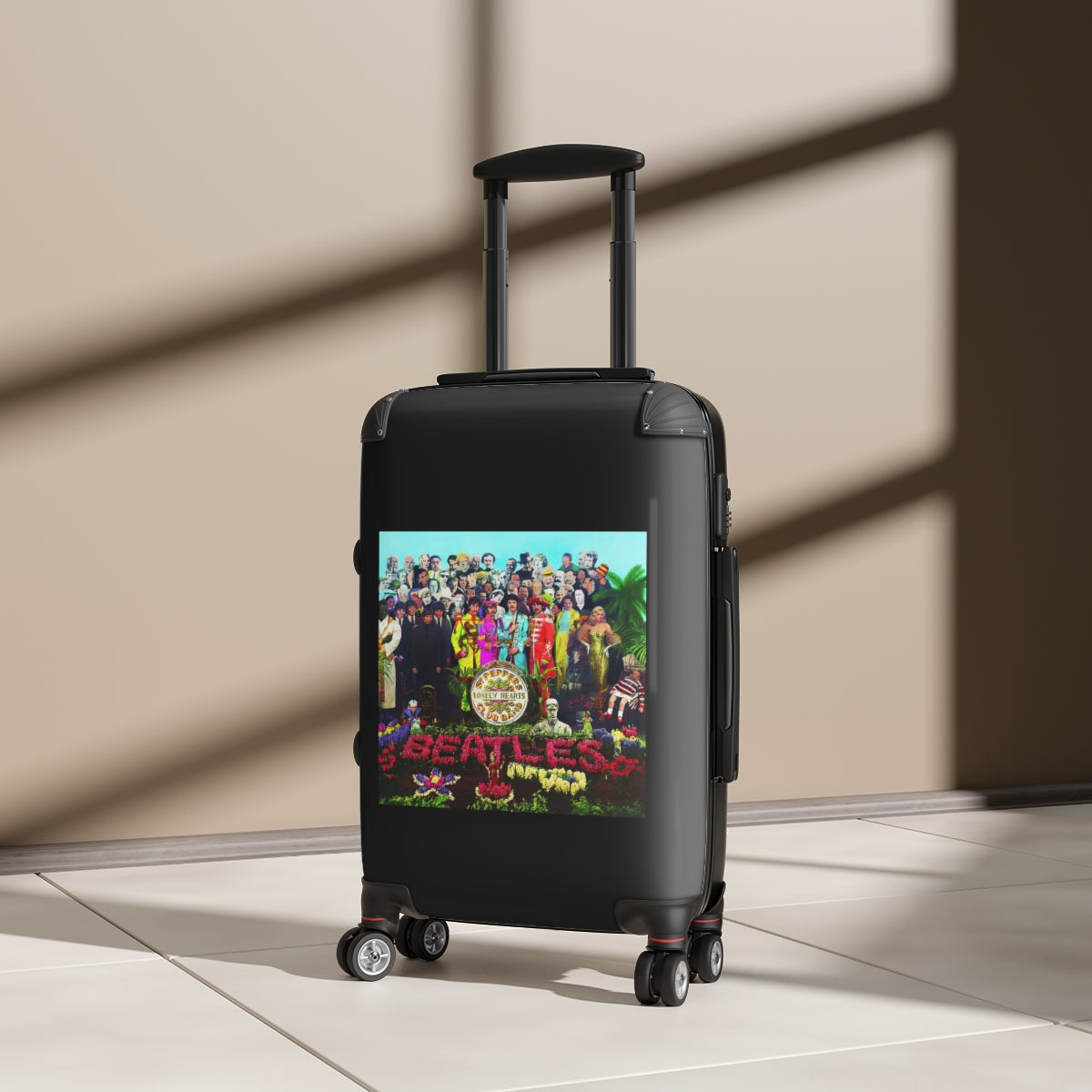 Getrott The Beatles Sgt Peppers Lonely Hearts Club Band 1967 Black Cabin Suitcase Extended Storage Adjustable Telescopic Handle Double wheeled Polycarbonate Hard-shell Built-in Lock-Bags-Geotrott