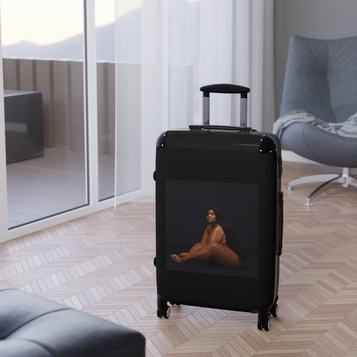 Getrott Lizzo Cuz I Love You 2019 Black Cabin Suitcase Extended Storage Adjustable Telescopic Handle Double wheeled Polycarbonate Hard-shell Built-in Lock-Bags-Geotrott