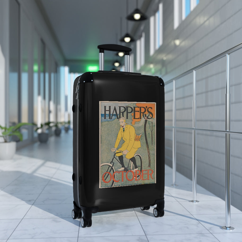 Getrott Harpers October World Classic Poster Man in Bycicle Cabin Suitcase Extended Storage Adjustable Telescopic Handle Double wheeled Polycarbonate Hard-shell Built-in Lock-Bags-Geotrott