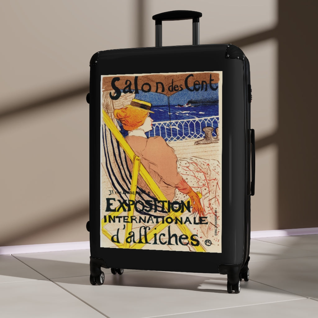 Geotrott Salon De Cent Exposition Internationale Di Affiches World Classic Poster Black Cabin Suitcase Extended Storage Adjustable Telescopic Handle Double Wheeled Polycarbonate Hard-Shell Built-In Lock