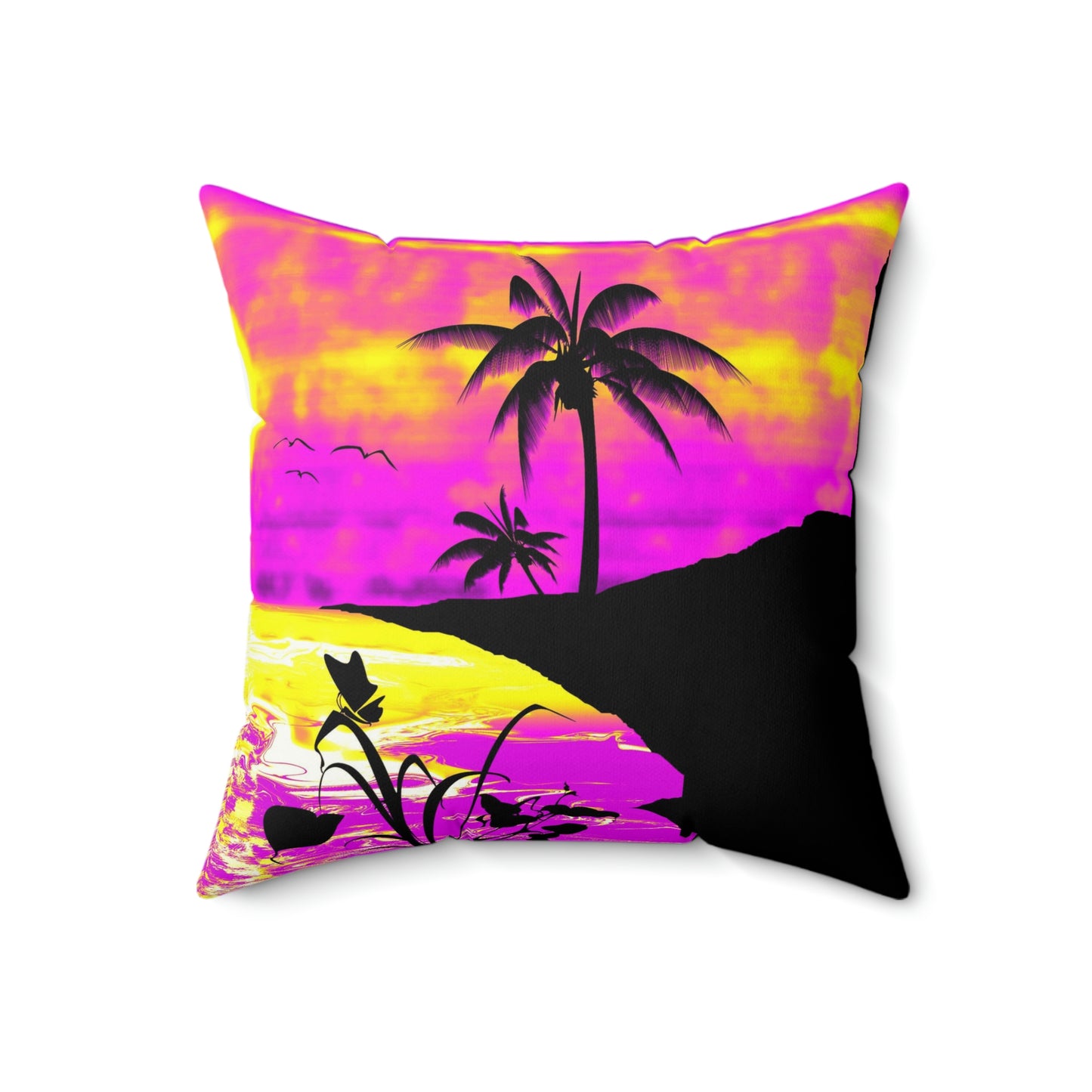 Sunset Beach On San Juan El Morro Palms Pink Purple White Spun Polyester Square Pillow