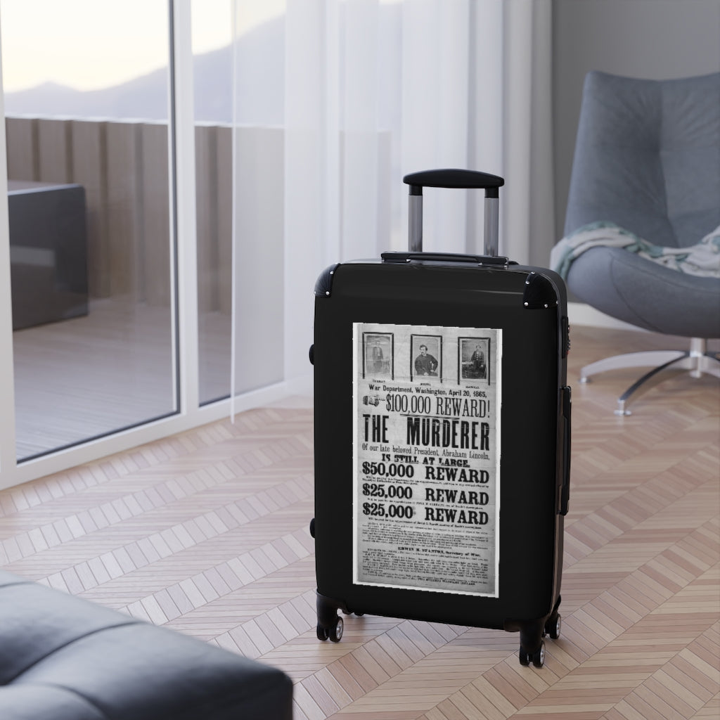 Getrott War Department Washington April 20th 1865 100,000 Reward The Murdered of Abraham Lincoln World Classic Poster Black Cabin Suitcase Carry-On Travel Check Luggage 4-Wheel Spinner Suitcase Bag Multiple Colors and Sizes-Bags-Geotrott